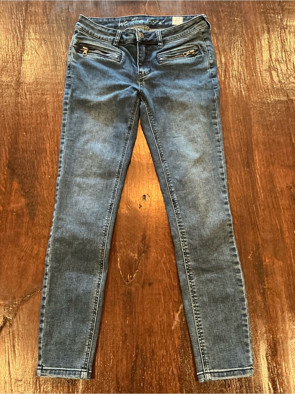 Free People We The Free Gray Moto Zip Skinny Jeans Size 27
